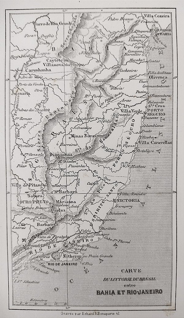 Mapa Antigo - Gravura original de 1862 - Litoral do Brasil entre Bahia e Rio de Janeiro