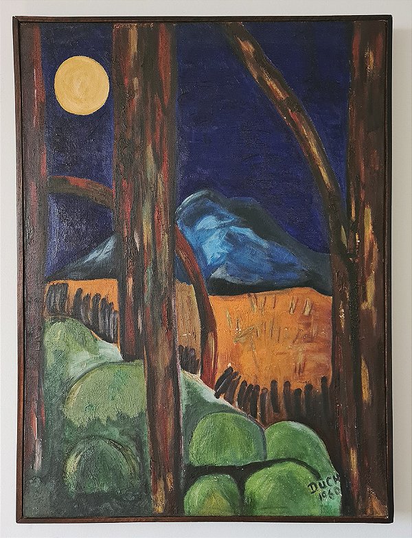 Leonhard Duch - Quadro, Pintura Óleo sobre Tela - Bosque, Montanha e Lua