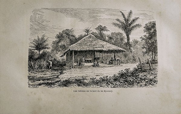 Manaus - Gravura de Edouard Riou, Case Indienne Sur le Bord du Lac Hyanuary - Cabana Indígena à Beira do Lago Hyanuary