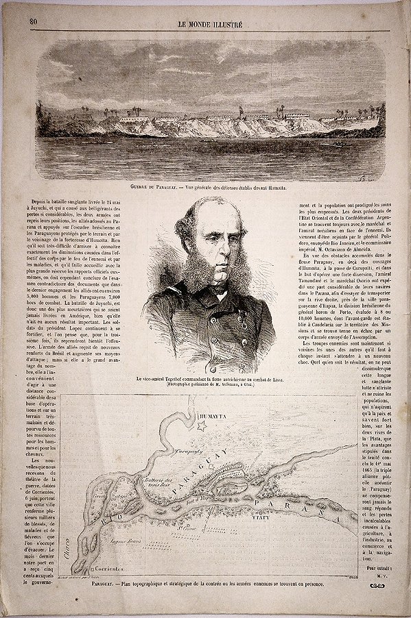 Guerra do Paraguay – Jornal Le Monde Illustré de 4 de Agosto de 1866 - Artigo ilustrado de página inteira sobre o conflito