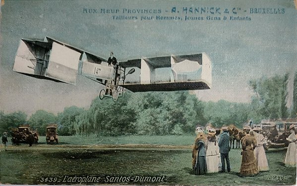 Santos Dumont - Aeroplano 14 Bis - Cartão Postal Antigo Original com Publicidade de Maison Belga