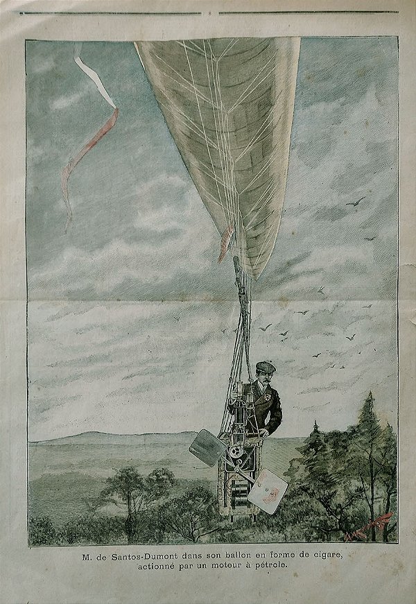Aviação - Santos Dumont – Le Petit Gironde, Jornal de 1898, Completo com Gravura e Reportagem