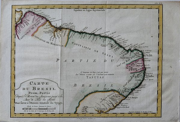 Antigo Mapa Aquarelado do Brasil, Original De 1772, Bellin, Krevelt