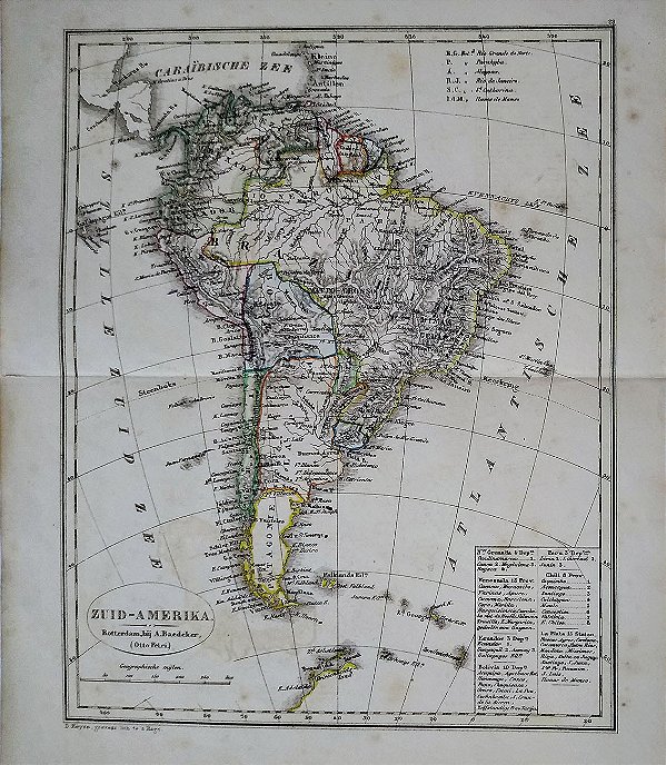Mapa Antigo do Brasil e América do Sul de  A. Baedeker, Roterdam, Circa 1820