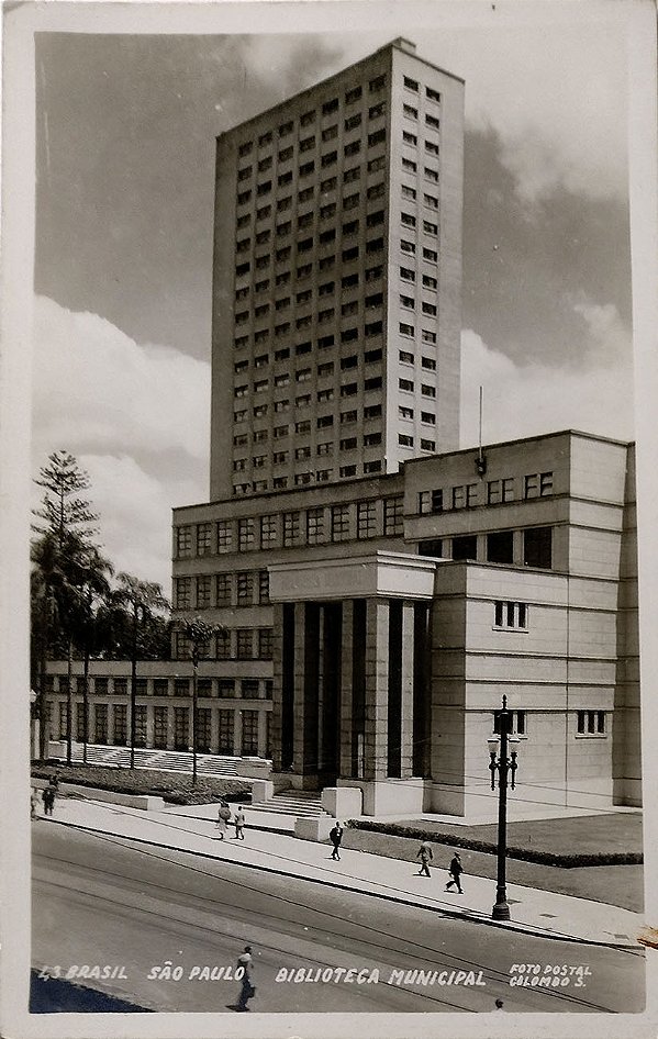 São Paulo – Biblioteca Municipal Mário de Andrade, arquiteto francês Jacques Pilon. Cartão Postal antigo original
