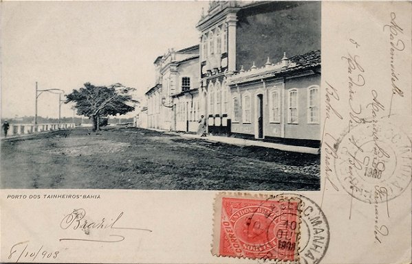 Bahia – Porto dos Tainheiros. Cartão Postal antigo original,  circulado em 1903