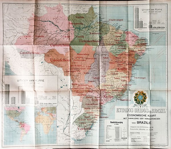 Mapa Econômico do Brasil, 1906-1907, Indicação das Vias de Trânsito do Brasil, Impresso na Holanda