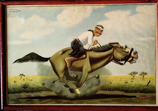 Molina Campos - Estampa Original 1940, Rio Grande do Sul, "A La Moda e Los Pampas", Gaúcho e seu Cavalo