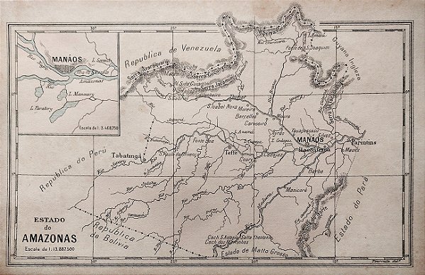 Amazonas - Mapa antigo, imagem de circa 1870