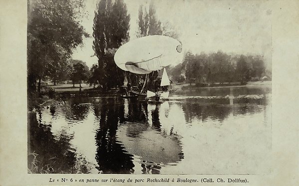 Aviação - Santos Dumont, Pane do Dirigível nº 6, Cartão Postal antigo original, não circulado