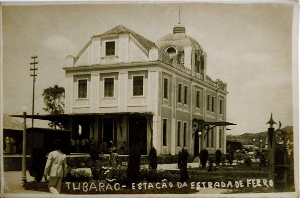 Santa Catarina - Tubarão, Estação da Estrada de Ferro, Trem - Cartão Postal antigo original