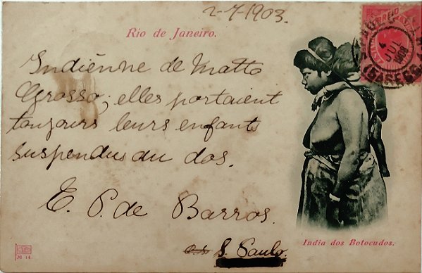 Rio de Janeiro - Índia dos Botocudos - Raro Cartão Postal Antigo Editado por Steidel, Circulado 1903
