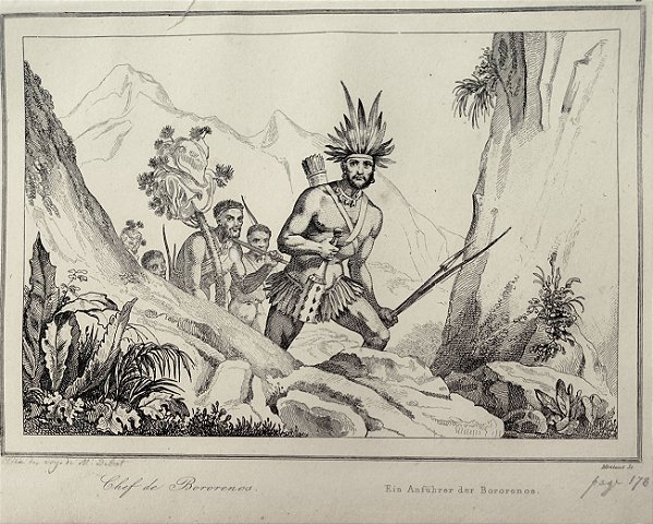 Brasil Império - Índios - Gravura original de 1837, titulada Chefe Bororo - 120523