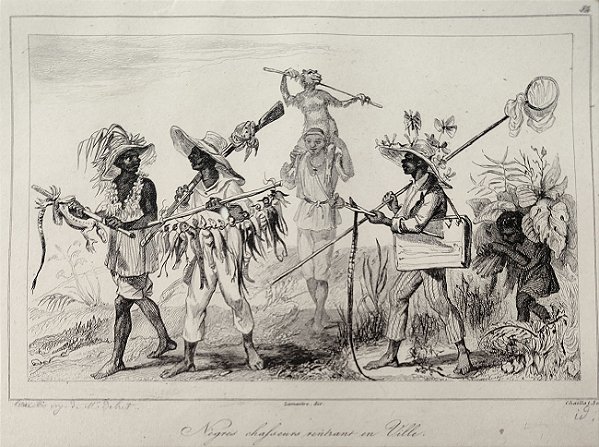 Brasil Império -Chaillot - Gravura original de 1837, titulada Caçadores Negros Voltando para a Cidade - 120523