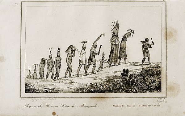 Brasil Império - Amazonas – Ticunas - Gravura original de 1837 titulada Máscara de Tecunas  - 240423