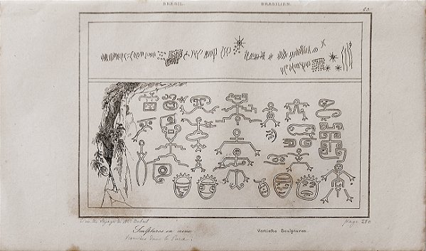 Brasil Império - Pará - Gravura original de 1837 titulada Esculturas em Ocas - 240423