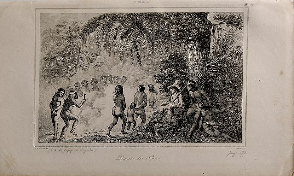 Brasil Império - Índios Puris - Gravura de 1837 titulada Dança dos Puris - 040423