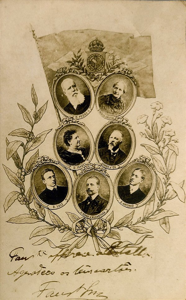 Familia Imperial - Dom Pedro - Raro Cartão Postal de 1901, Medalhões com D. Pedro, Dna. Teresa Cristina e Outros