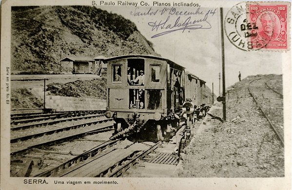 Ferrovia - Trem da São Paulo Railway, Serra de Santos. Cartão Postal Antigo Original, Circulado em 1914