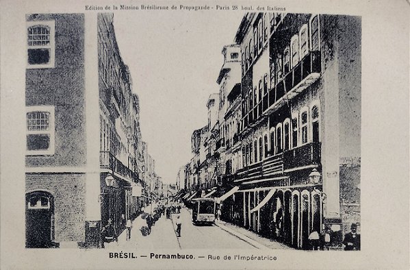 Pernambuco - Recife, Rua da Imperatriz, Pessoas e Bonde - Cartão Postal Antigo Original