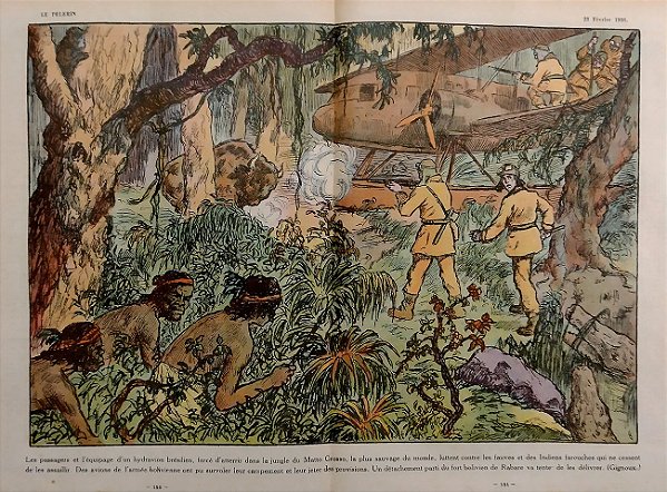Mato Grosso - Gravura em Publicação de 1936 s/ Queda de Hidroavião na "Floresta de Mato Grosso, A Mais Selvagem do Mundo"
