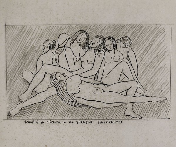D. Martins de Oliveira - "As Virgens Imprudentes II", Desenho Original sobre Cartão, Assinado