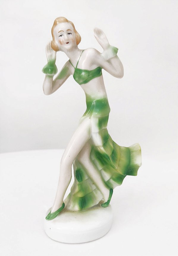 Porcelana Inglesa - Escultura Antiga de Figura Feminina, Bailarina / Dançarina de Rumba, Numerada 3457