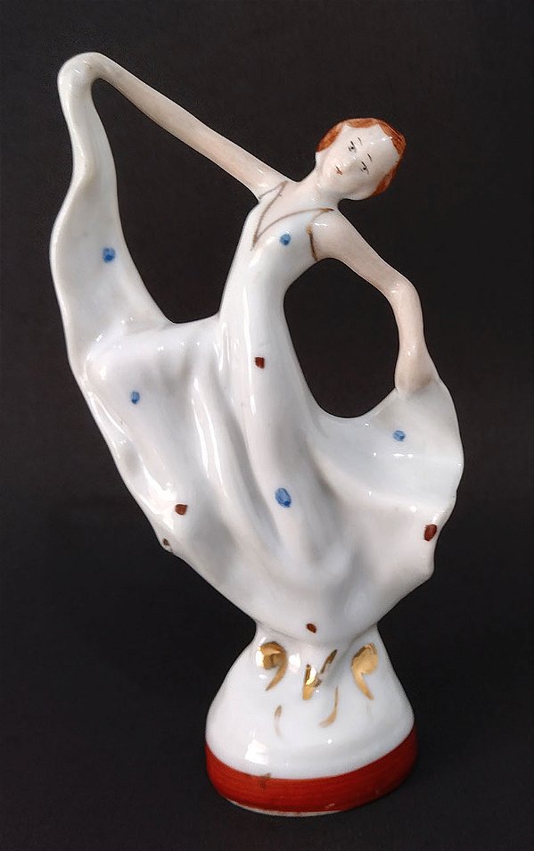 Escultura Antiga em Porcelana,  Figura de Mulher, Jovem Dançarina