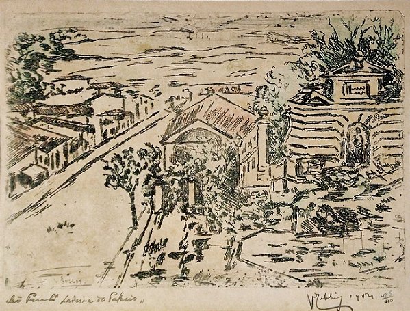 Vittorio Gobbis - São Paulo, Ladeira do Palácio - Gravura Assinada na Chapa