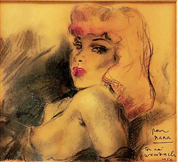Georges Wambach - Quadro Pintura Técnica Mista s/ Cartão, Imagem Sensual de Jovem, Assinada, 1958