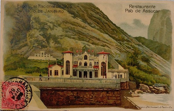 Rio de Janeiro - Exposição Nacional de 1908 - Restaurante Pão de Assucar - Cromolitografia  Cartão Postal Antigo Original, Circulado em 1909