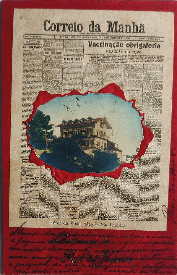 Lembrança do Rio de Janeiro - Hotel da Vista Alegre, Santa Teresa, Correio da Manhã - Cartão Postal Antigo Original, Circulado