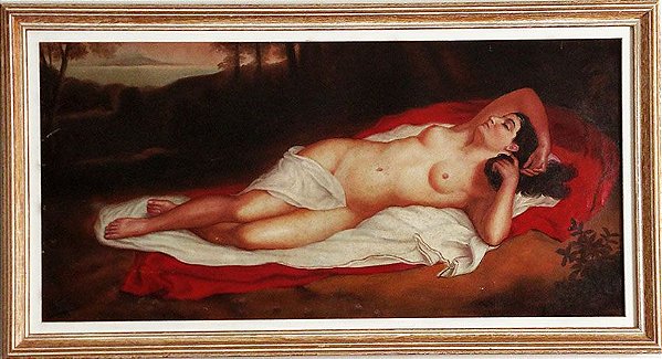 R. Ortiz - Quadro, Pintura La Maja Desnuda, Óleo sobre Tela, Assinado