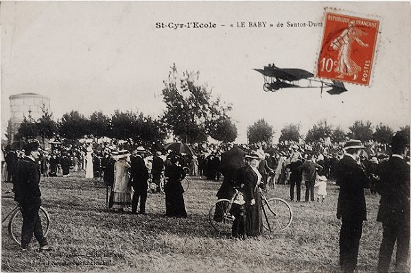 Aviação - Santos Dumont no Le Baby em St-Cyr-l´Ecole - Raro Cartão Postal antigo original, Circulado