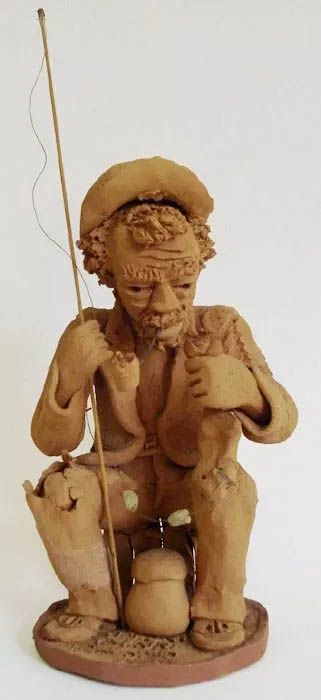 Ivan Brasil - Escultura em Barro - Figura de Pescador - Assinada,  1982