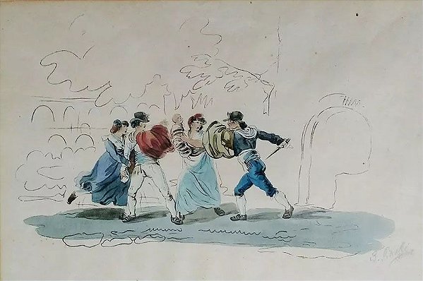 Bartolomeo Pinelli - Quadro, Pintura, Desenho Aquarelado S/obre Papel, Assinado,  Circa 1820