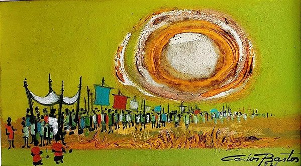 Carlos Bastos - Quadro, Pintura Óleo sobre Tela - Procissão - Assinada, 1971