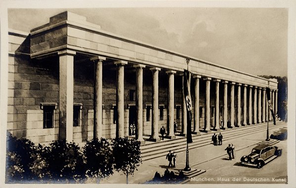 II Guerra - Munique - Casa da Arte Alemã Bandeira Nazista - Cartão Postal Antigo Original