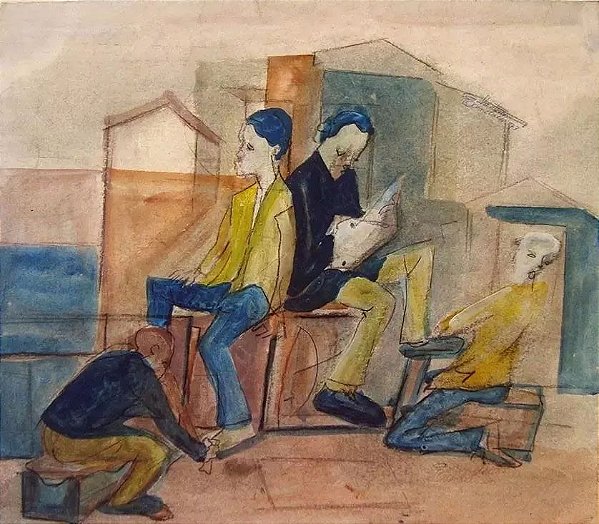 Sebastião Candido - Quadro Aquarela e Técnica Mista 1977