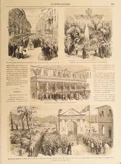Antigo e Original Jornal Francês Matérias sobre  Brasil e Dom Pedro II