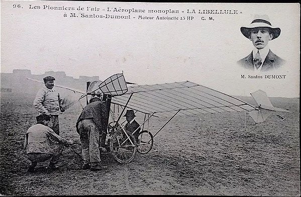 Santos Dumont - Aeroplano La Libellule, Cartão Postal Antigo Original, Tipográfico