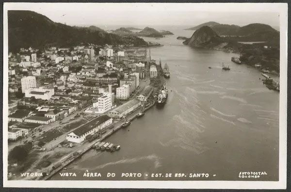 Espírito Santo - Vitória, Vista Aérea do Porto - Cartão Postal Fotográfico Antigo Original