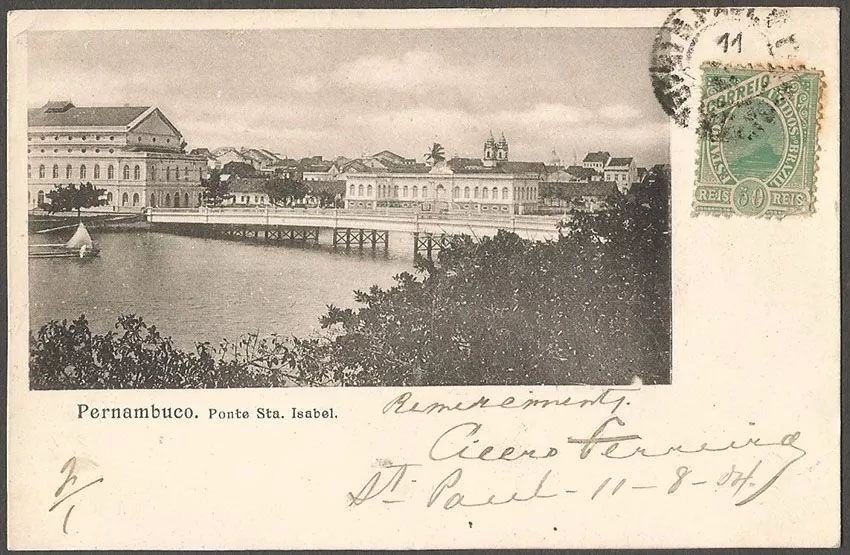Pernambuco, Recife - Ponte Sta. Isabel, Cartão Postal Tipográfico Antigo, Original, 1904
