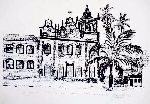Mario Rezende - Pintura Nanquim Original - Igreja em Igarassu - Pernambuco