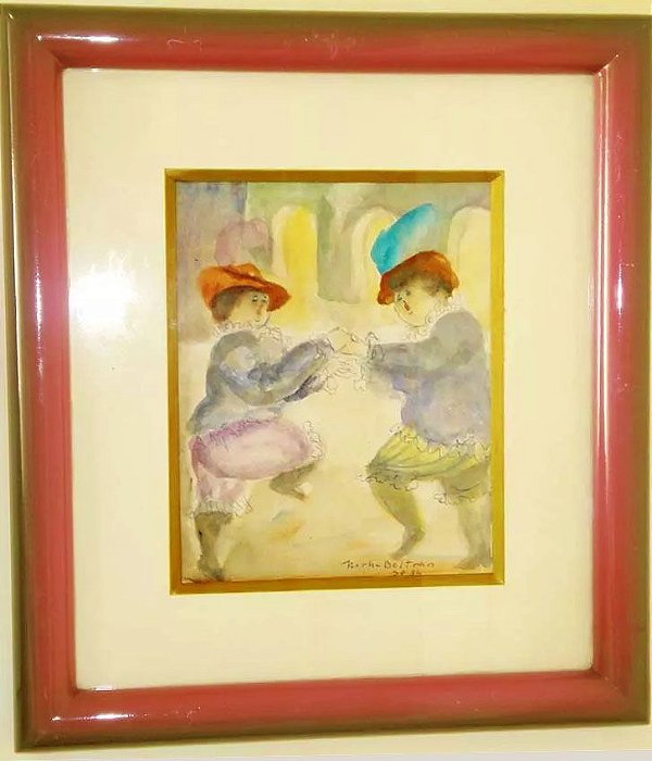 Norha Beltran - Quadro, Pintura  Aquarela Original Assinada,  Dança de Salão, de 1984