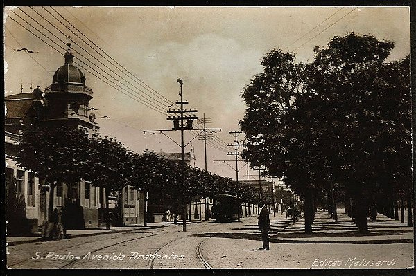 São Paulo Cartão Postal Antigo Original com Bonde na Av. Tiradentes