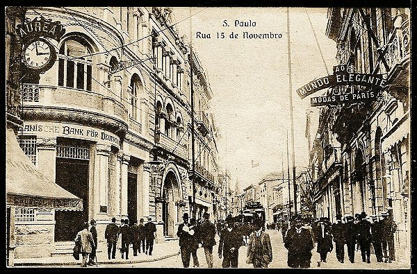 São Paulo - Cartão Postal Antigo Original, Rua 15 De Novembro, Movimento de Bonde e Pedestres