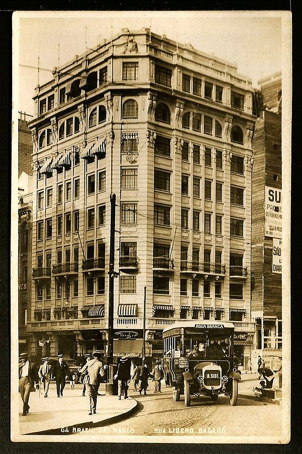 São Paulo - Cartão Postal Antigo Original, Rua Líbero Badaró com Ônibus p/ Agua Branca