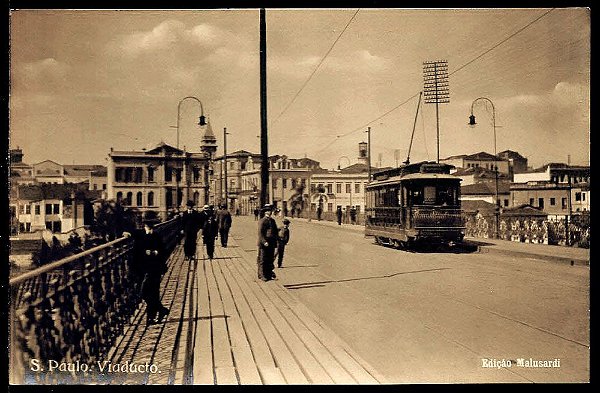 São Paulo - Cartão Postal Antigo Original, Viaduto Do Chá Com Bonde e Pedestres