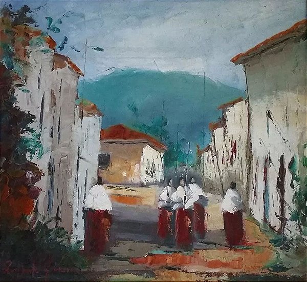 Raffaele Gorizia - Quadro, Arte em Pintura Titulada Missionários, Óleo sobre Tela, Assinada